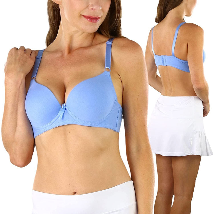 ToBeInStyle Women's Pack of 6 Heathered Cotton Push Up Purple Assorted Bras