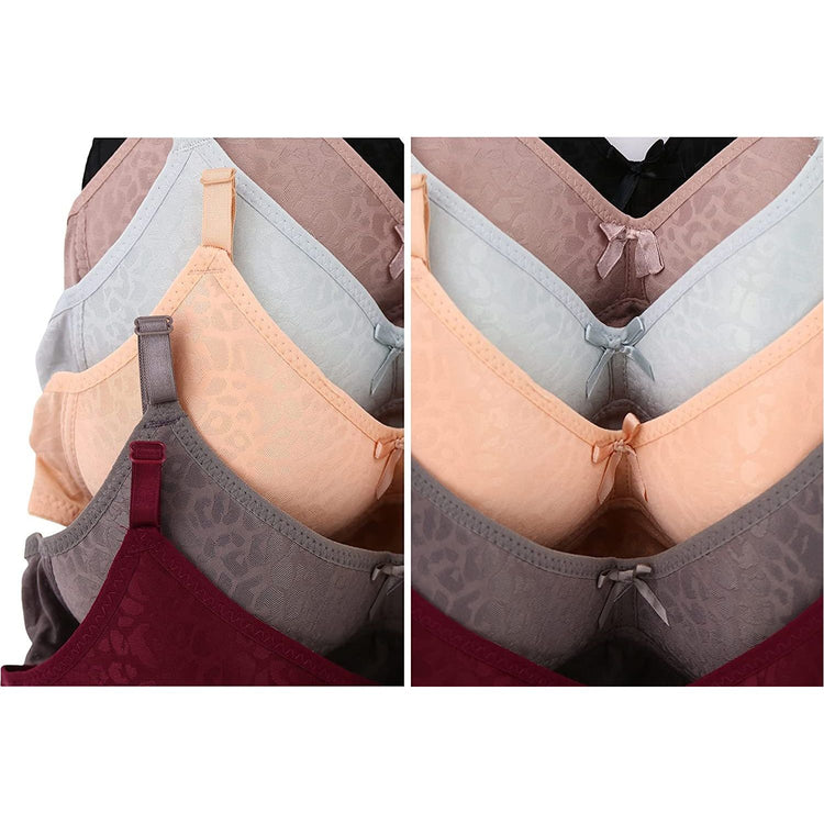 ToBeInStyle Women's Pack of 6 Wire-Free Leopard Jacquard Print Bras