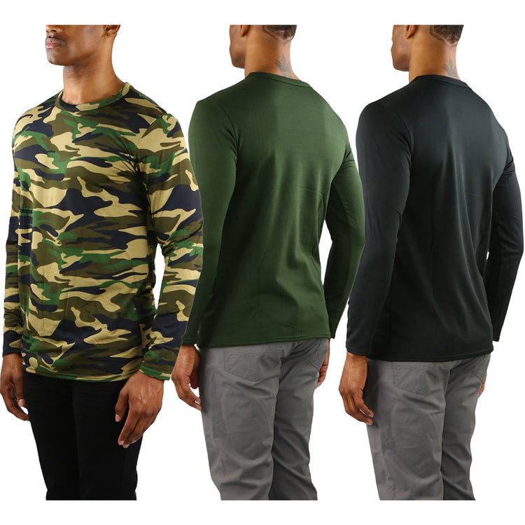 Men's Premium Fleece Lined Microfiber Thermal Long Sleeve Crewneck Shirt Top