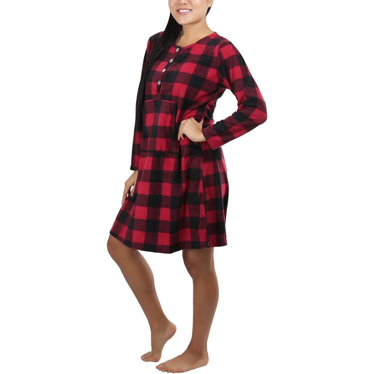 Women's Cozy Fleece Pajama Long Sleeve Nightgown