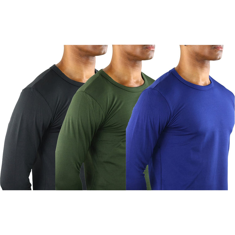 Men's Premium Fleece Lined Microfiber Thermal Long Sleeve Crewneck Shirt Top