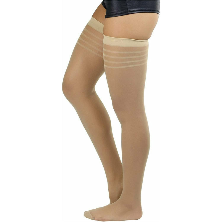 ToBeInStyle Women’s Pack of 6 Top Stripe Band Sheer Thigh High Stockings