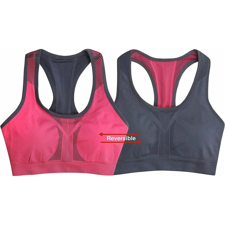 Women's Single or Pack of 3 Reversible Double Layered Compression Sports Bras