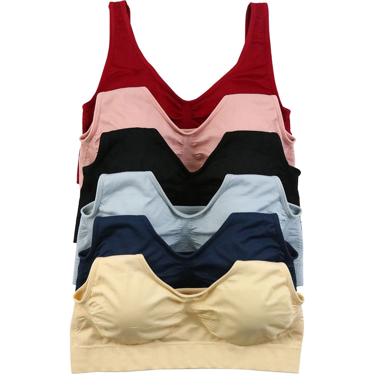Women's Pack of 6 Deep & Neutral Comfortable Lounging Scoop Back Sports Bras