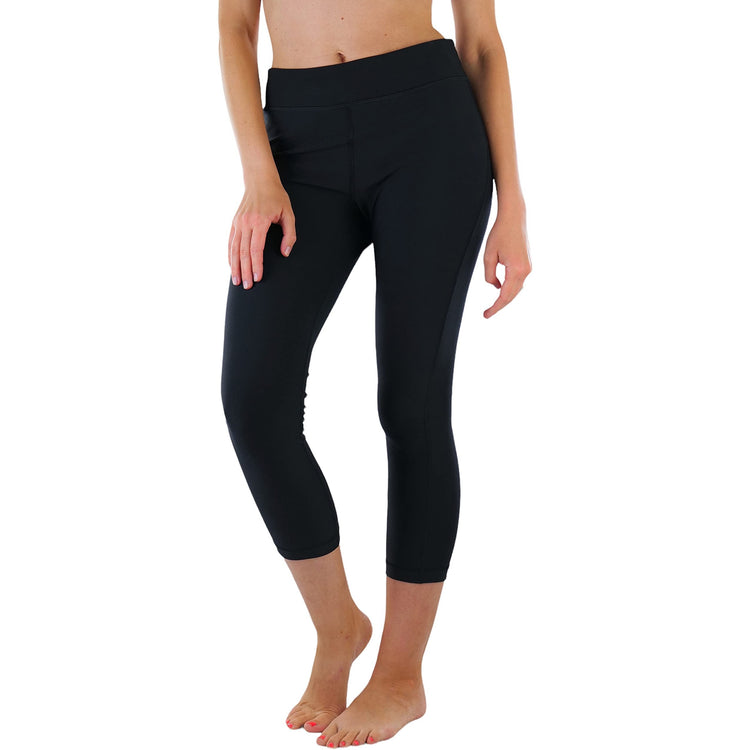 Women's Contrast Wide Waistband Cropped Capri Length Leggings
