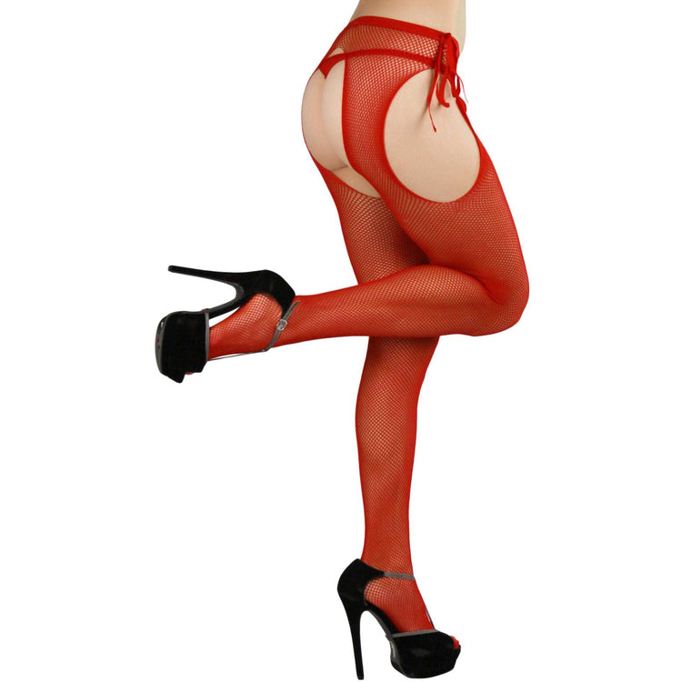 Women's Sheer Pantyhose With Fishnet Suspender And Tie Bow