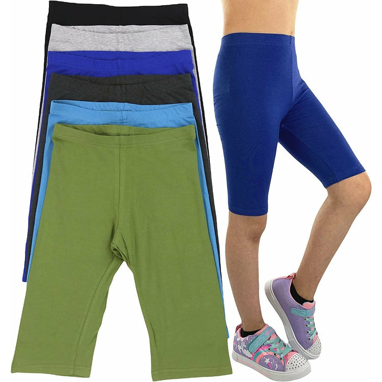 Girls' Pack of 6 Cotton-Spandex Blend Stretch Waistband Above the Knee Shorts