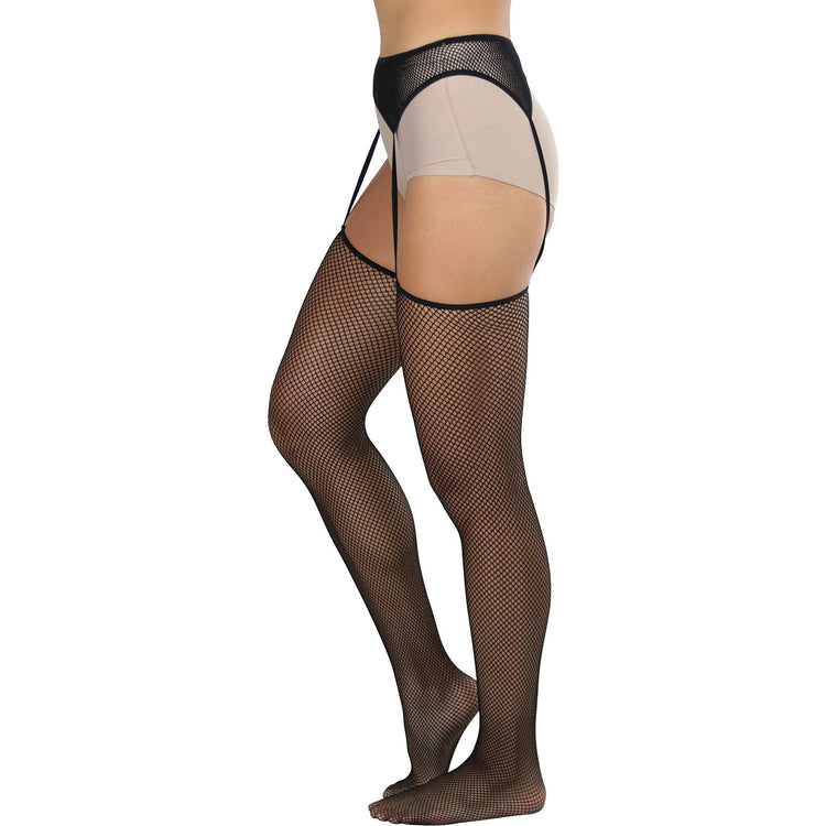 Women's Fishnet Thigh Hi Stockings With Attached Garterbelt