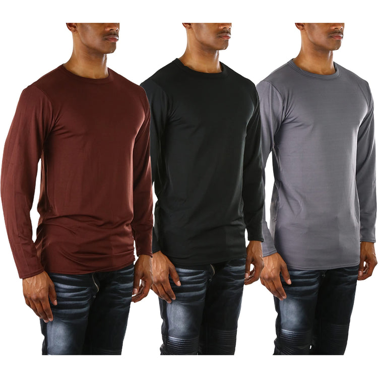 Men's Premium Fleece Lined Microfiber Thermal Long Sleeve Crewneck Shirt Top