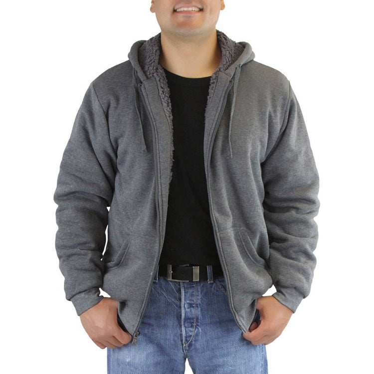 Men's Fleece Lined Sherpa Hoodie with Adjustable Drawstring Hood