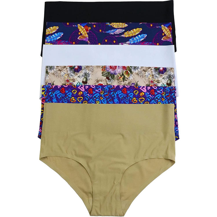ToBeInStyle Womenโs Pack of 6 Comfortable No Panty Line Laser Cut Boyshorts