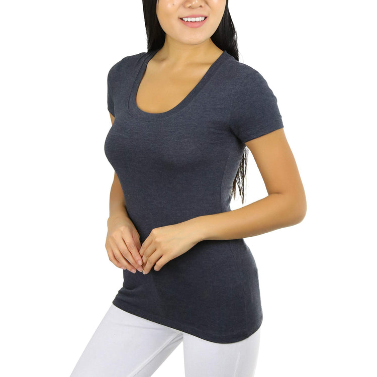 Women's Slim Fit Scoop Neck Short Sleeve Longline Tee