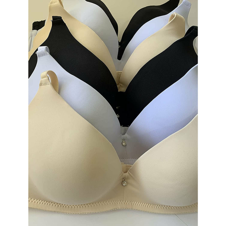 ToBeInStyle Women's Pack of 6 Wire-Free Lightly Padded Bras w/Center Rhinestone