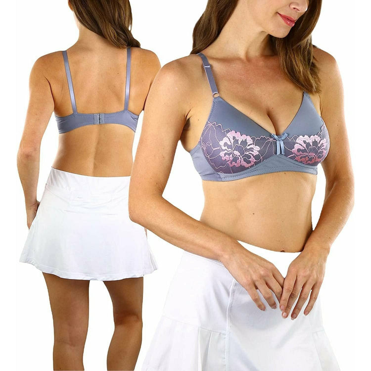 ToBeInStyle Women's Pack of 6 Wire Free Bras with Bold Floral Lace Overlay