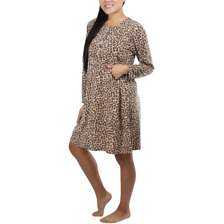 Women's Cozy Fleece Pajama Long Sleeve Nightgown