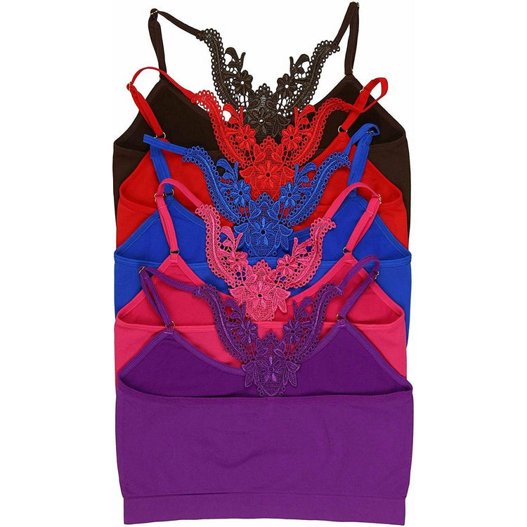 ToBeInStyle Women's 6 Pack Seamless Bralettes Floral Lace Back