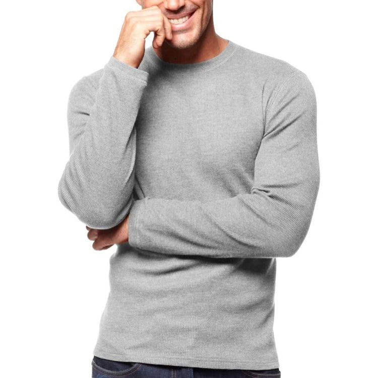 Men's Heavy Weight Premium Waffle Thermal Long Sleeve Crewneck Shirt
