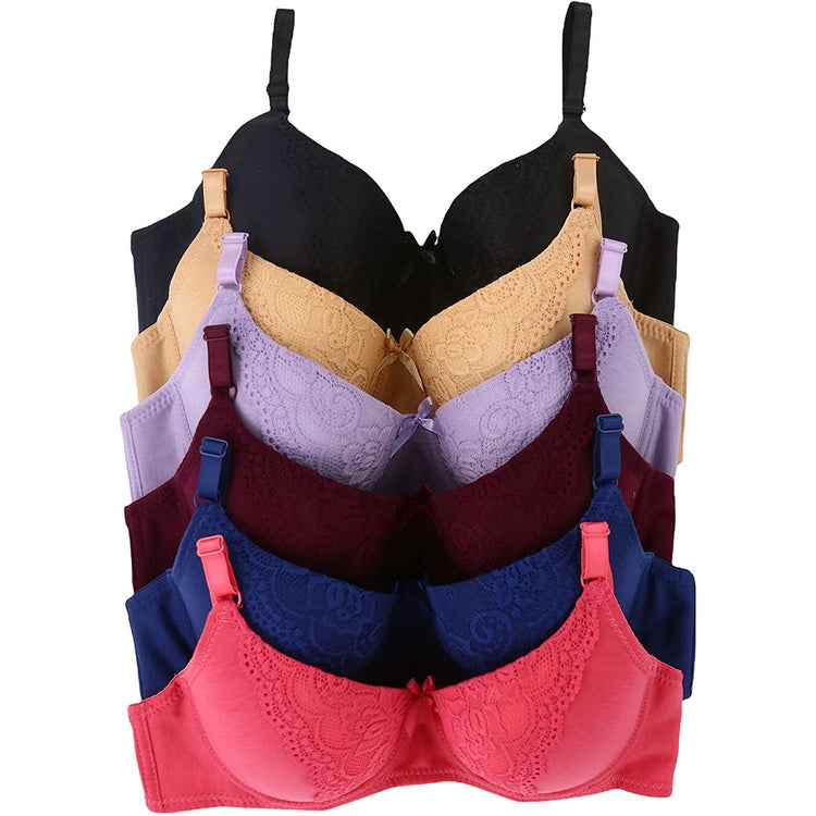 ToBeInStyle Women's Pack of 6 Classic Bras with Sheer Lace Butterfly Design
