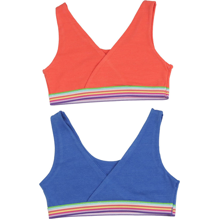 Girls' Pack of 6 Wrap Style Back Cotton Training Bra with Rainbow Elastic