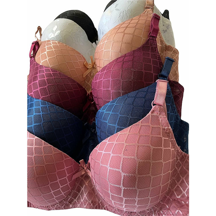 ToBeInStyle Women's Pack of 6 Classic Bras w/ Diamond Net Design