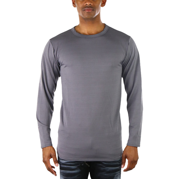Men's Premium Fleece Lined Microfiber Thermal Long Sleeve Crewneck Shirt Top