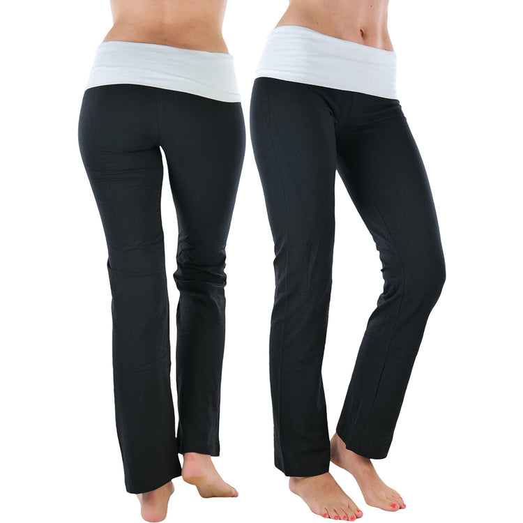 Women's Elastic Exercise Sweatpants w/Fold-Over Waistband