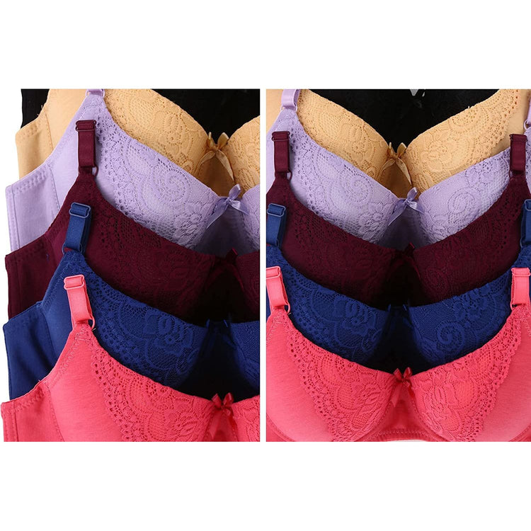 ToBeInStyle Women's Pack of 6 Classic Bras with Sheer Lace Butterfly Design