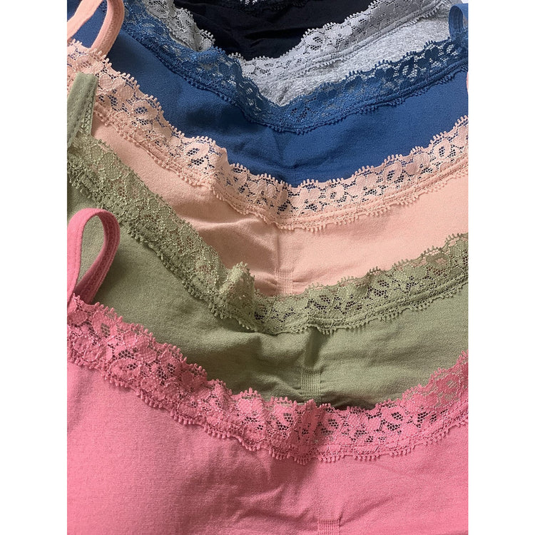 Women's Pack of 6 Nylon Wire-Free Padded Lace Trim Bralettes