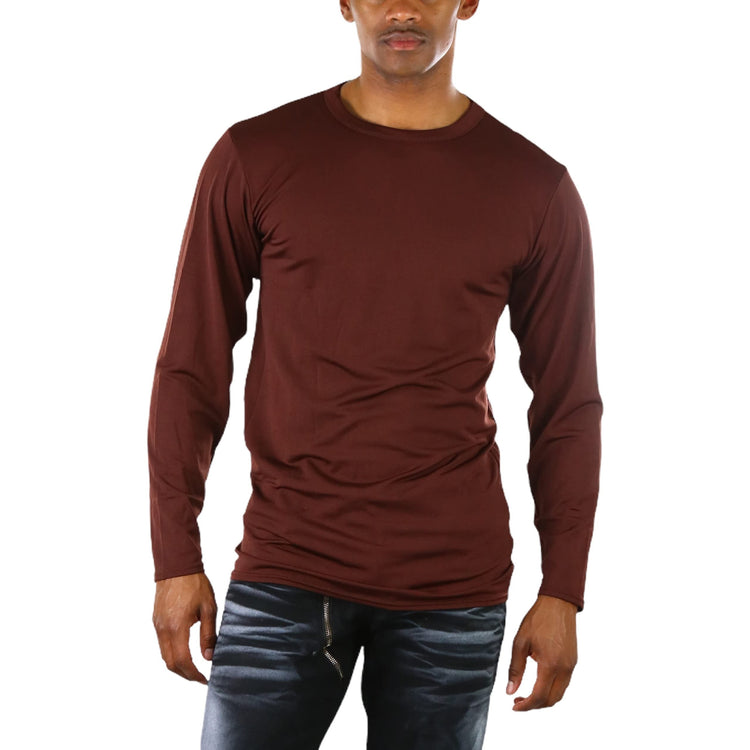 Men's Premium Fleece Lined Microfiber Thermal Long Sleeve Crewneck Shirt Top