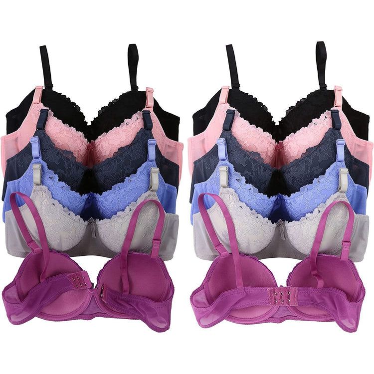 ToBeInStyle Women's Pack of 6 Floral Lace Detail Bras with Lace Trim & Mesh Band