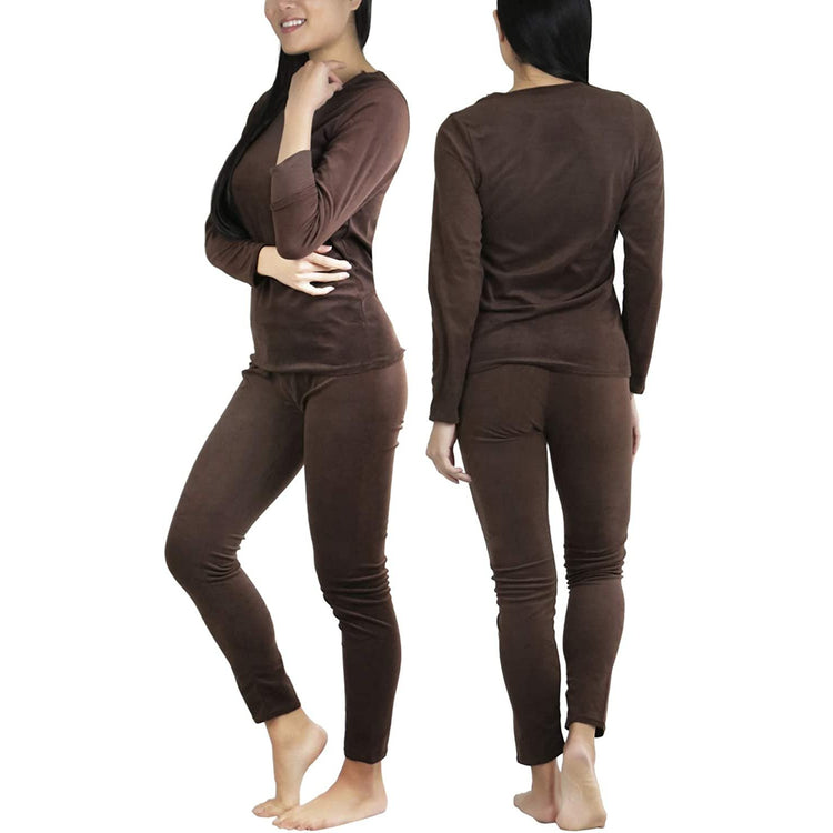Women's Soft Velvet Long Sleeve Top and Bottom Thermal Set
