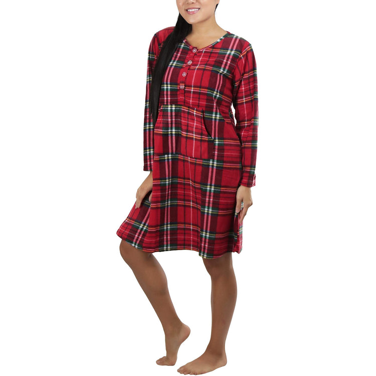Women's Cozy Fleece Pajama Long Sleeve Nightgown