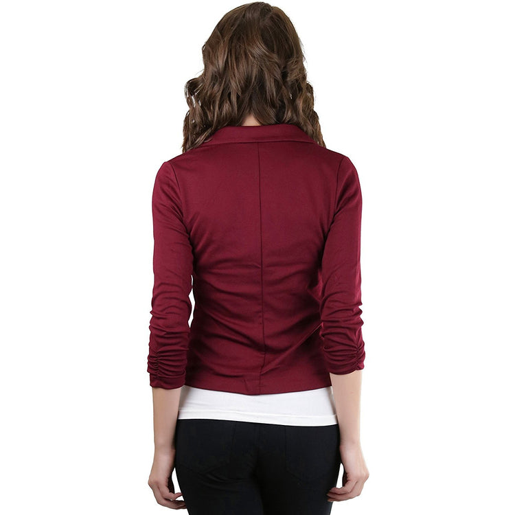 ToBeInStyle Women's 3/4 Shirring Sleeve One Button Stretch Knit Blazer