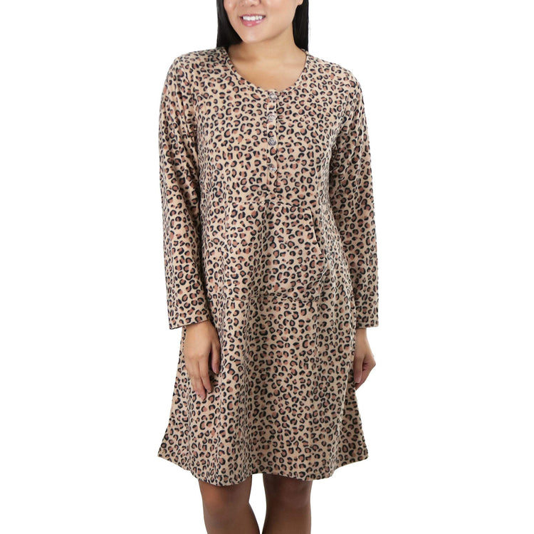 Women's Cozy Fleece Pajama Long Sleeve Nightgown