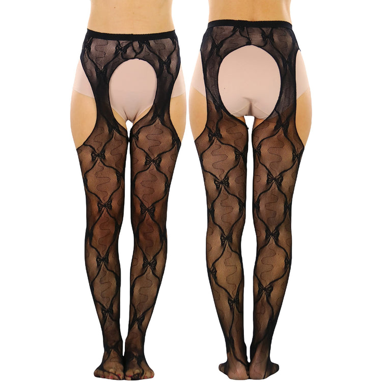 Women's Pantyhose With Lace Bow Suspenders