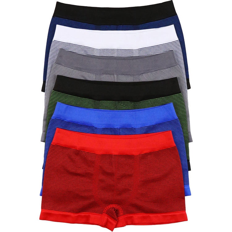 Boy's Pack of 6 Seamless Boxer Briefs with Thin Stripes