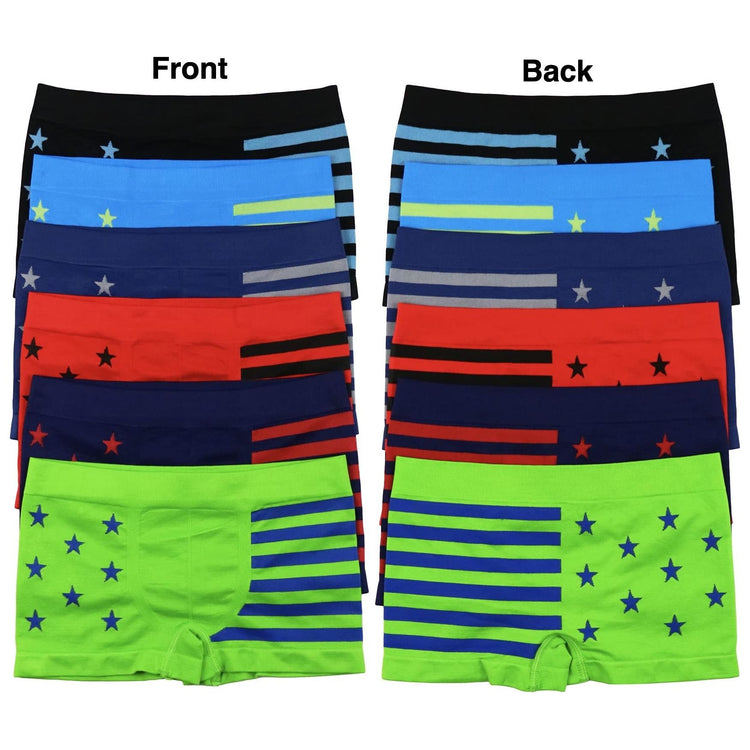 ToBeInStyle Boy's Pack of 6 Seamless Boxer Briefs with Stars and Stripes Print