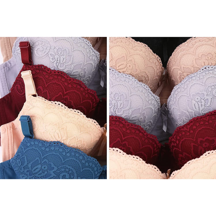 ToBeInStyle Women's Pack of 6 Cotton Push Up Bras with Floral Lace Cup Overlay