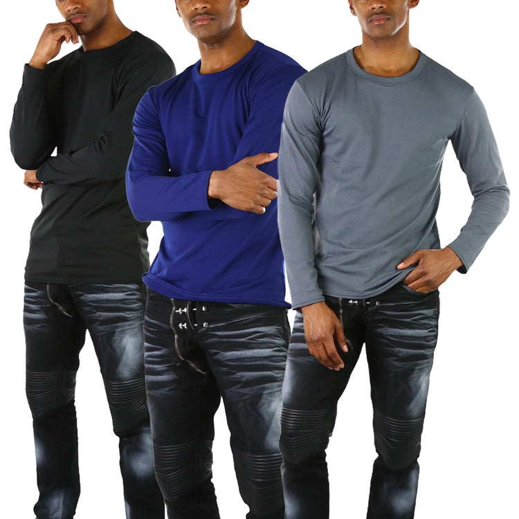 Men's Premium Fleece Lined Microfiber Thermal Long Sleeve Crewneck Shirt Top
