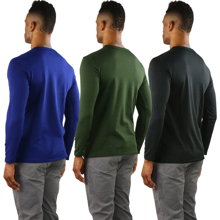 Men's Premium Fleece Lined Microfiber Thermal Long Sleeve Crewneck Shirt Top