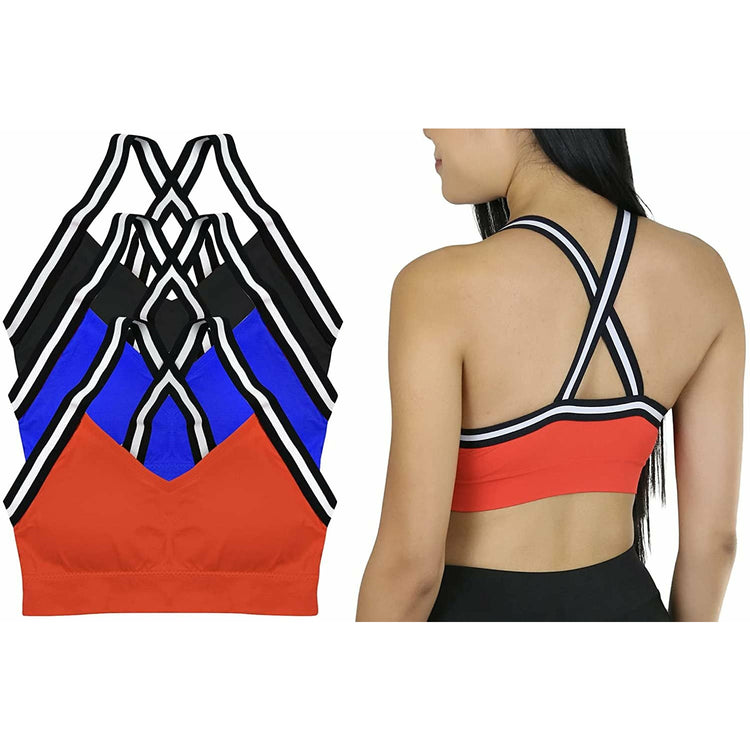 Women's Bold 3 Pack Striped Strap Racerback Bralette