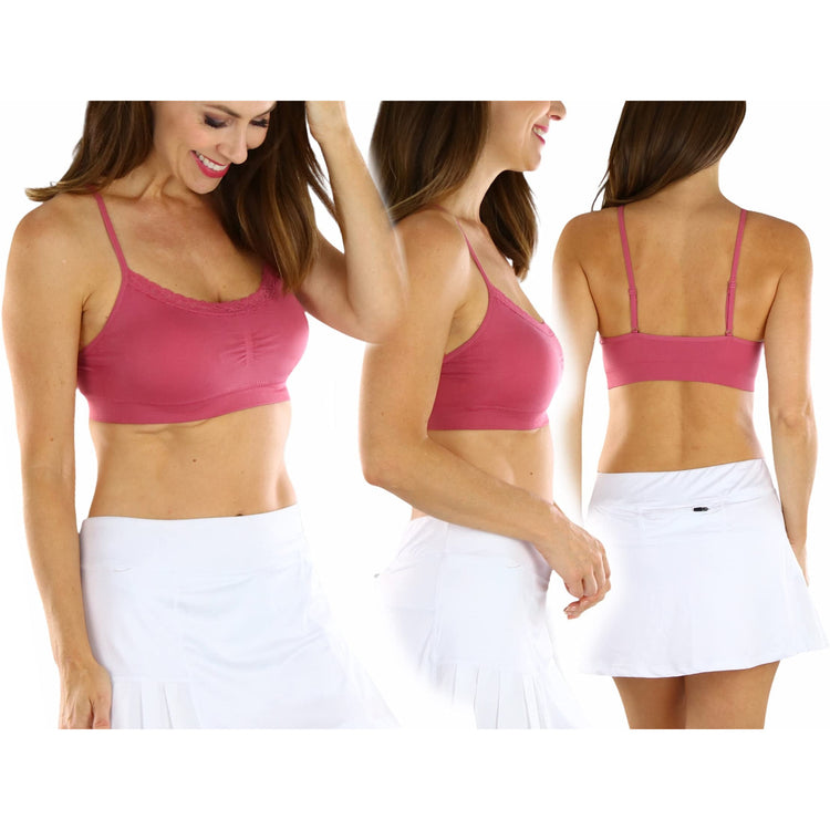 Women's Pack of 6 Nylon Wire-Free Padded Lace Trim Bralettes