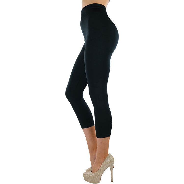 Women’s Capri Length Wide Waistband Seamless Lightweight Stretch Leggings