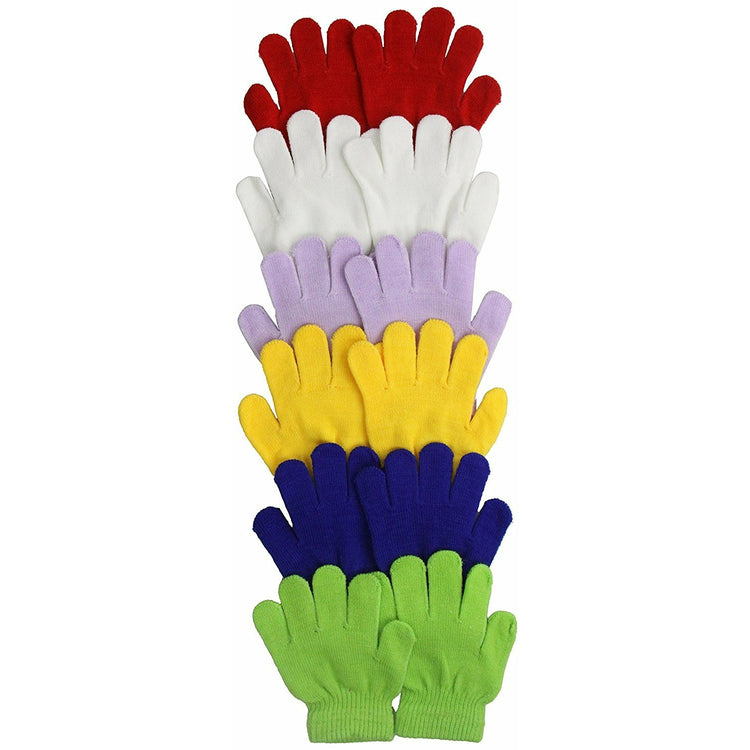 Girls' Pack of 6 Knit Solid Color Winter Gloves
