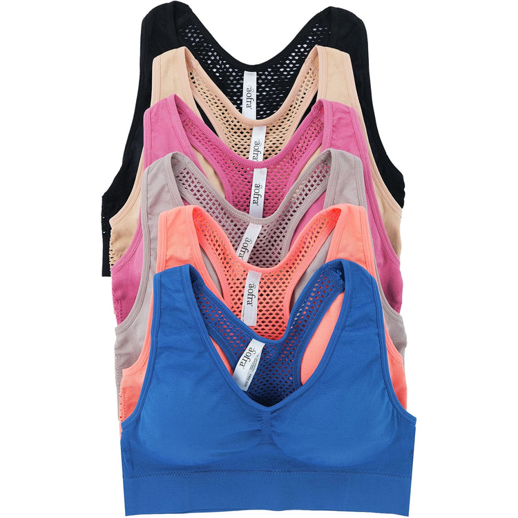 Women’s Pack of 6 Comfortable and Supportive Racerback Sports Bras