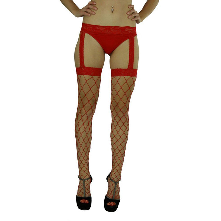 Women's Spandex Fence Net All-In-One Garter Belt Suspender Pantyhose