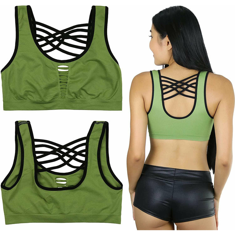 ToBeInStyle Women's 3 Pack Seamless Sports Bra with Strappy Back and Cut Out Front Design