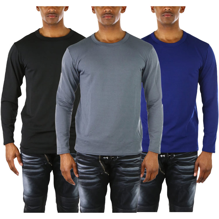 Men's Premium Fleece Lined Microfiber Thermal Long Sleeve Crewneck Shirt Top