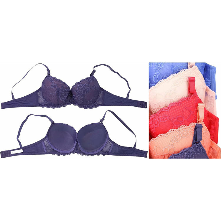 ToBeInStyle Women's Pack of 6 Floral Lace Overlaid Bras with Scalloped Lace Trim