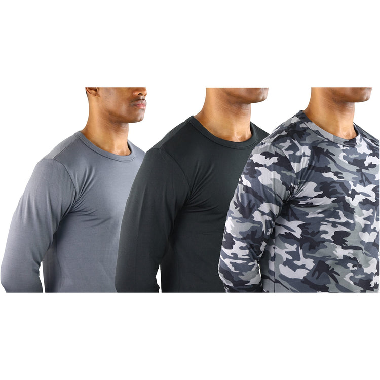 Men's Premium Fleece Lined Microfiber Thermal Long Sleeve Crewneck Shirt Top